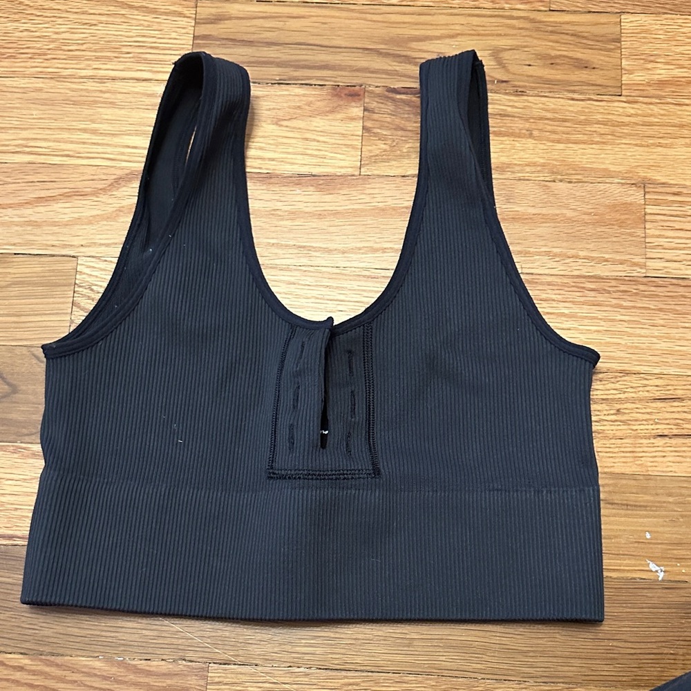 Urban Outfitters Black Ribbed Scoop-Front Sports Bra
